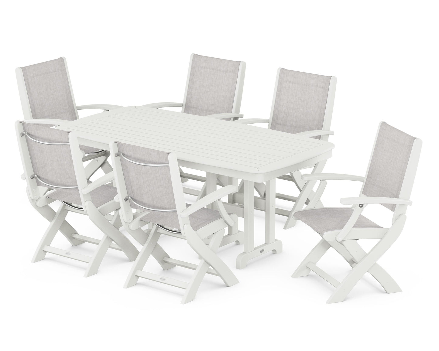 Coastal Folding Arm Chair 7-Piece Dining Set