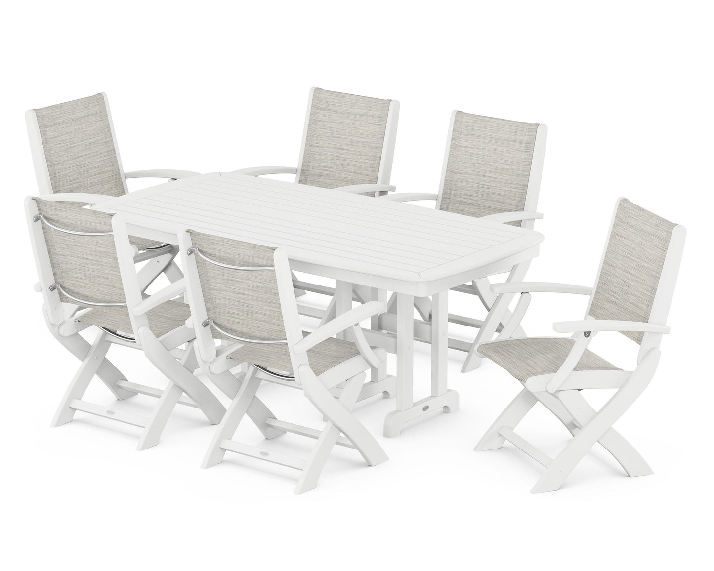 Coastal Folding Arm Chair 7-Piece Dining Set