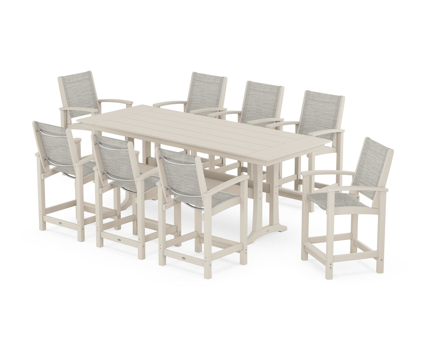 Coastal 9-Piece Farmhouse Counter Set with Trestle Legs