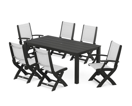 Coastal Folding Chair 7-Piece Parsons Dining Set