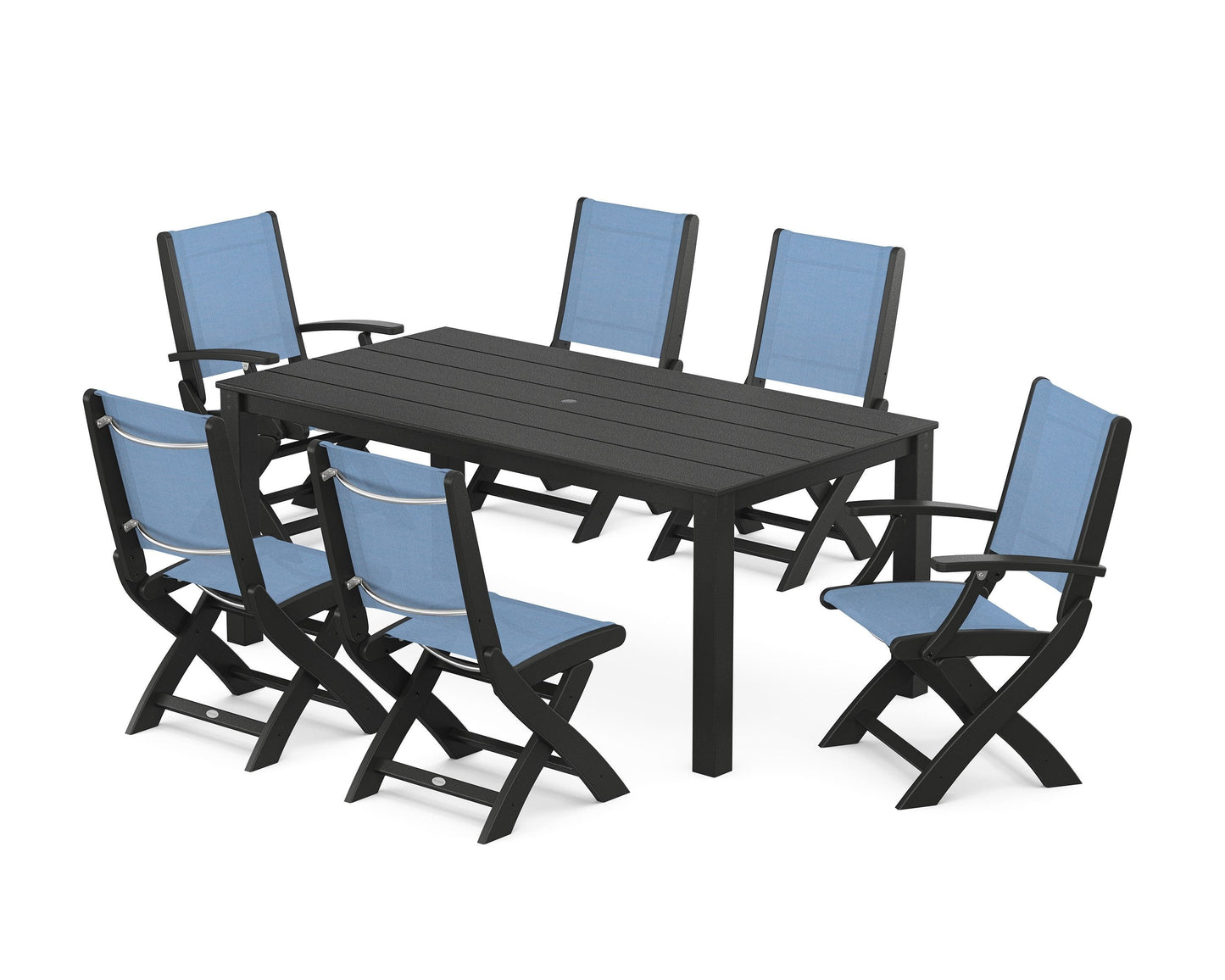 Coastal Folding Chair 7-Piece Parsons Dining Set