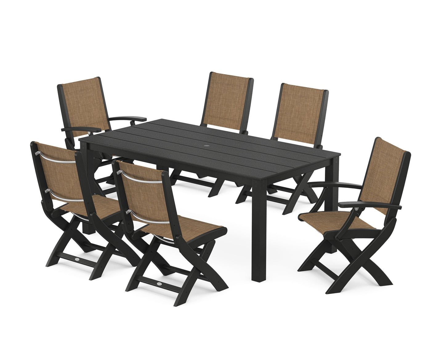 Coastal Folding Chair 7-Piece Parsons Dining Set