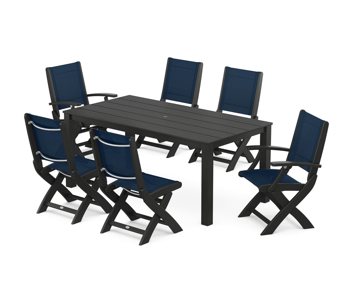 Coastal Folding Chair 7-Piece Parsons Dining Set