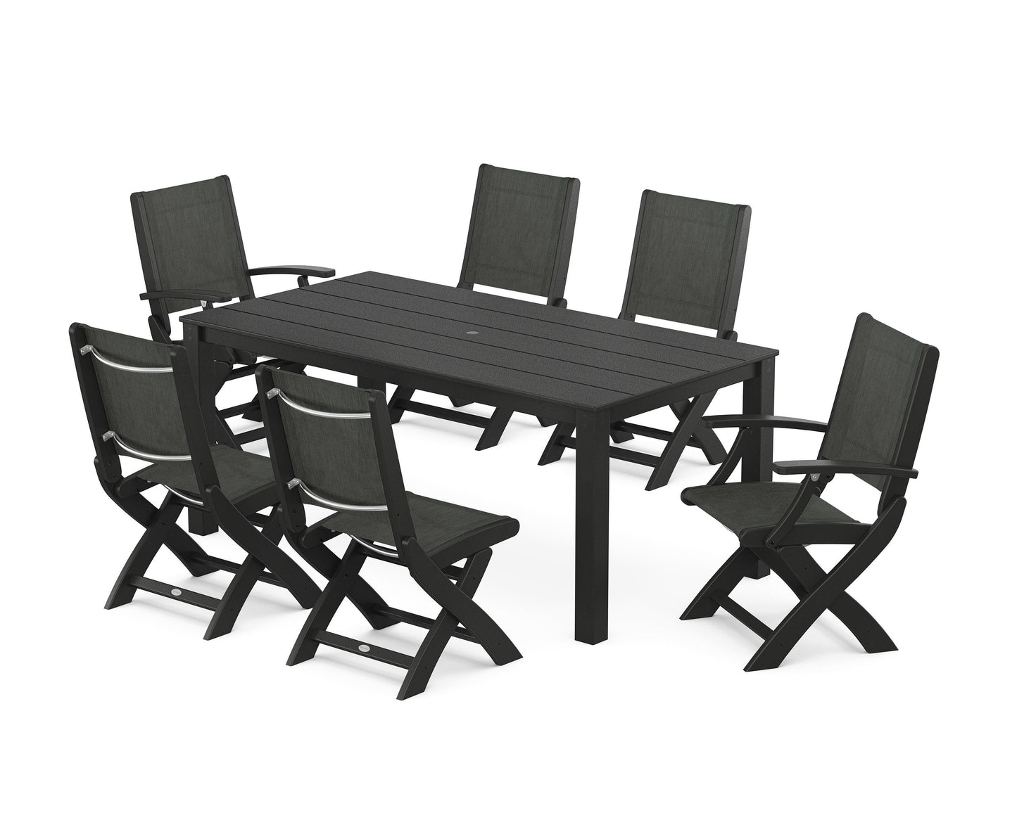 Coastal Folding Chair 7-Piece Parsons Dining Set