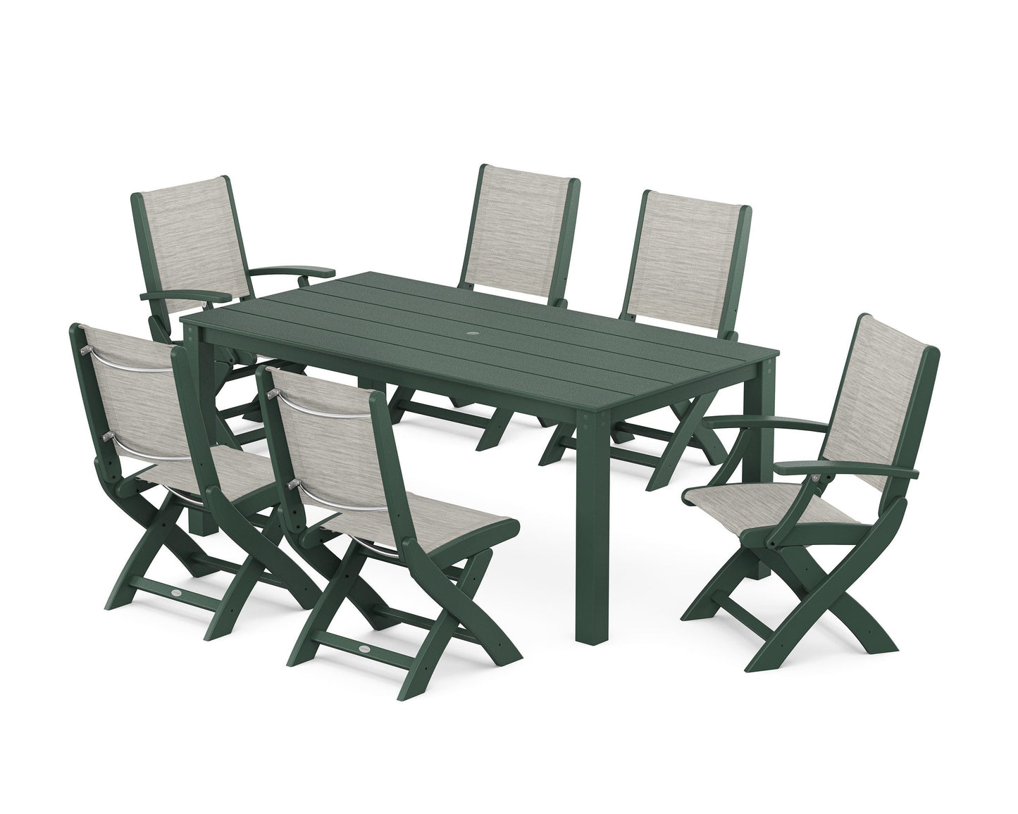 Coastal Folding Chair 7-Piece Parsons Dining Set