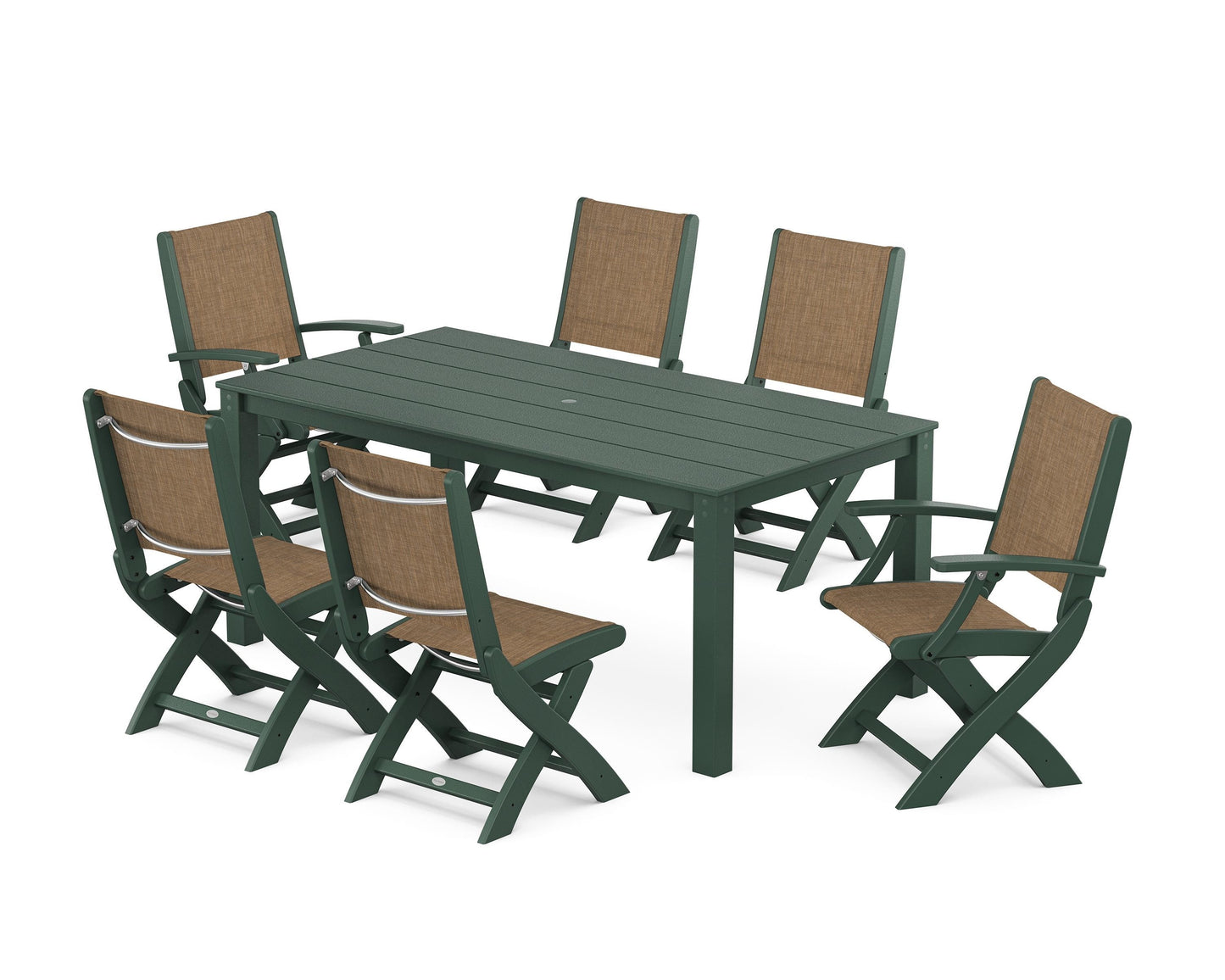 Coastal Folding Chair 7-Piece Parsons Dining Set