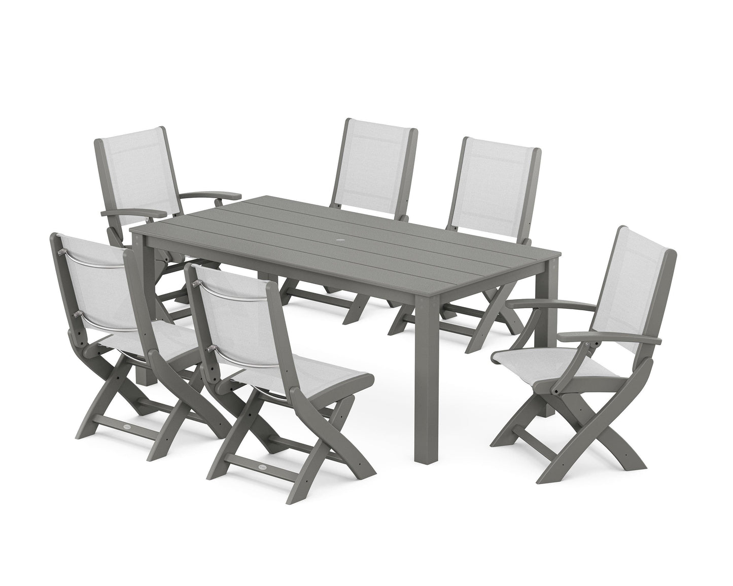 Coastal Folding Chair 7-Piece Parsons Dining Set