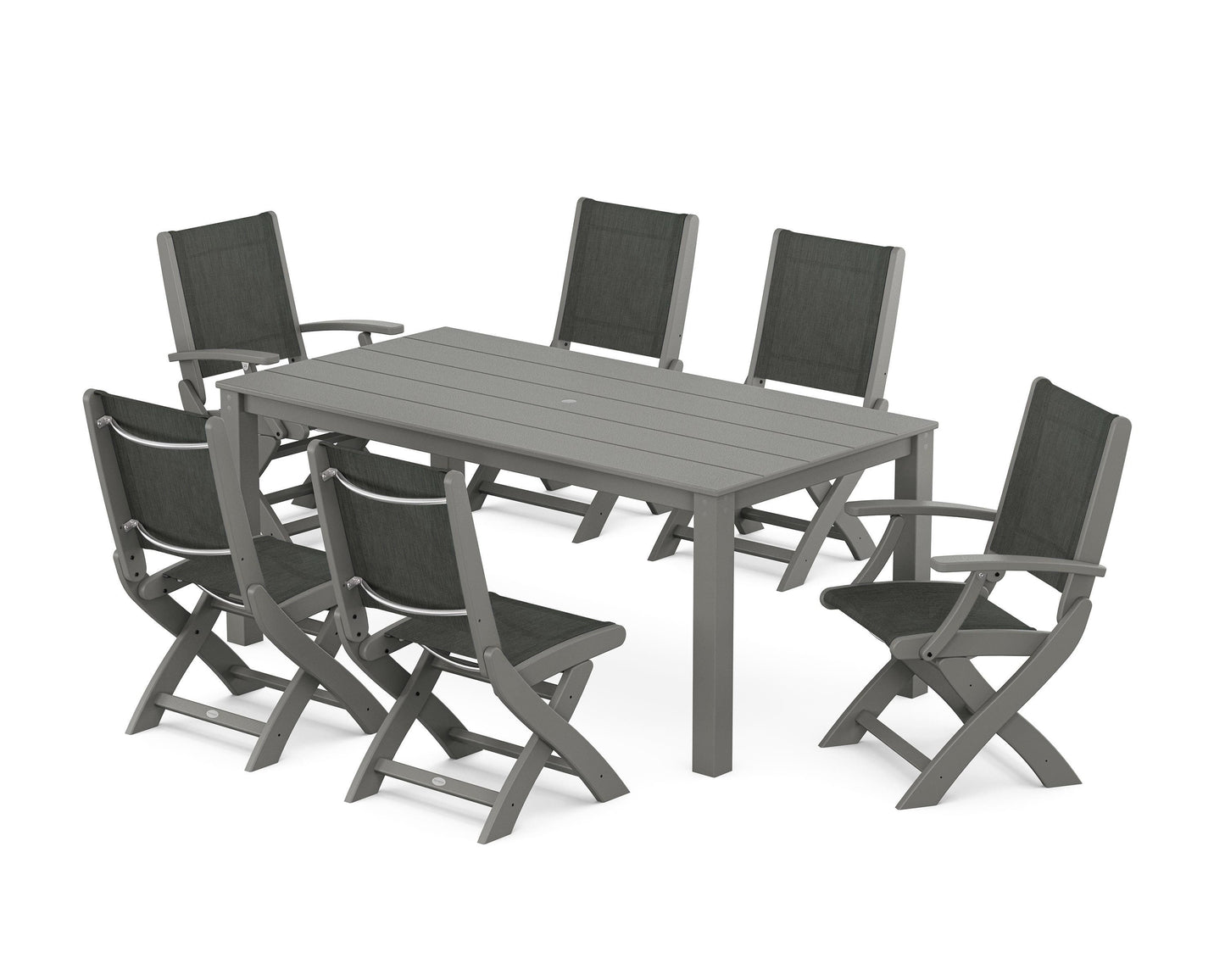 Coastal Folding Chair 7-Piece Parsons Dining Set