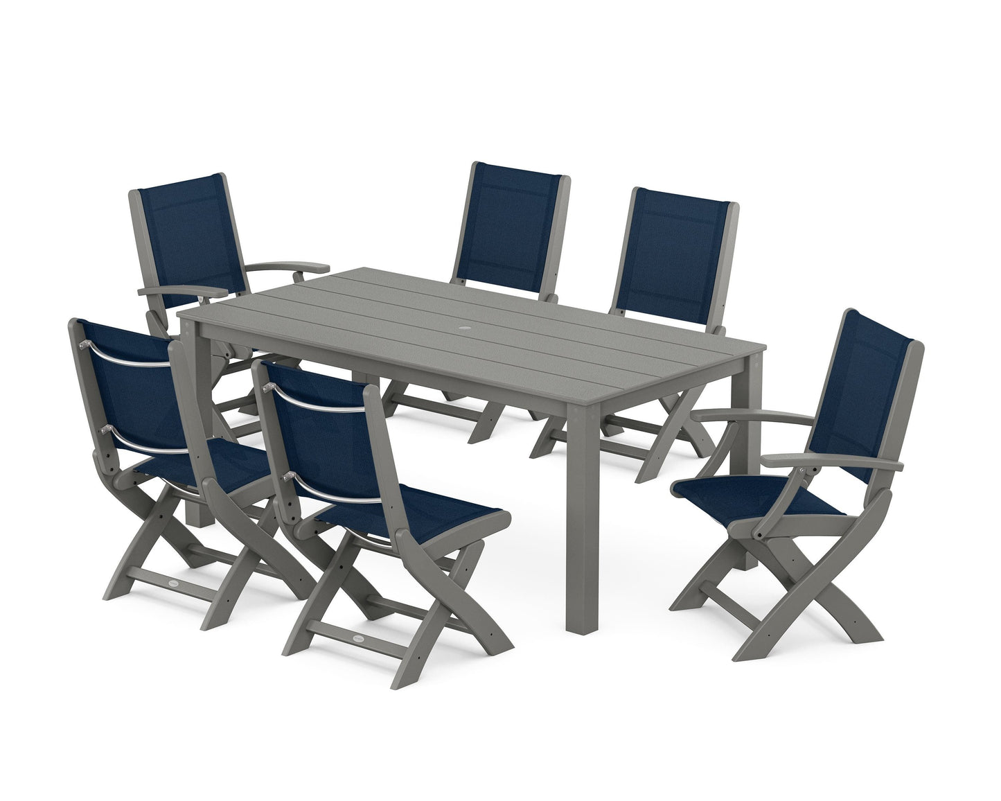 Coastal Folding Chair 7-Piece Parsons Dining Set