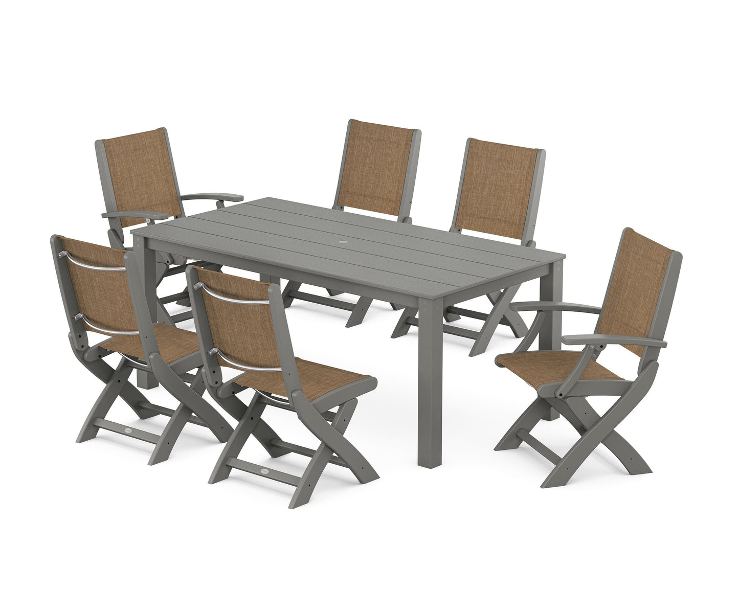 Coastal Folding Chair 7-Piece Parsons Dining Set