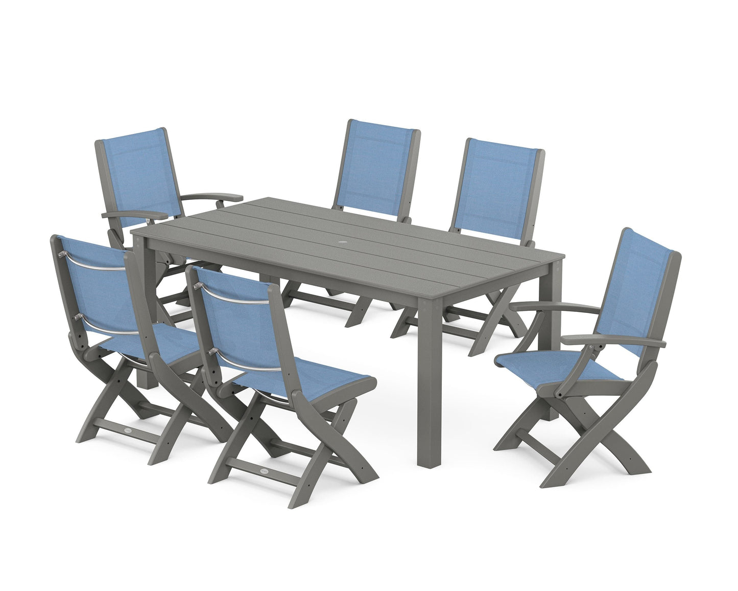 Coastal Folding Chair 7-Piece Parsons Dining Set