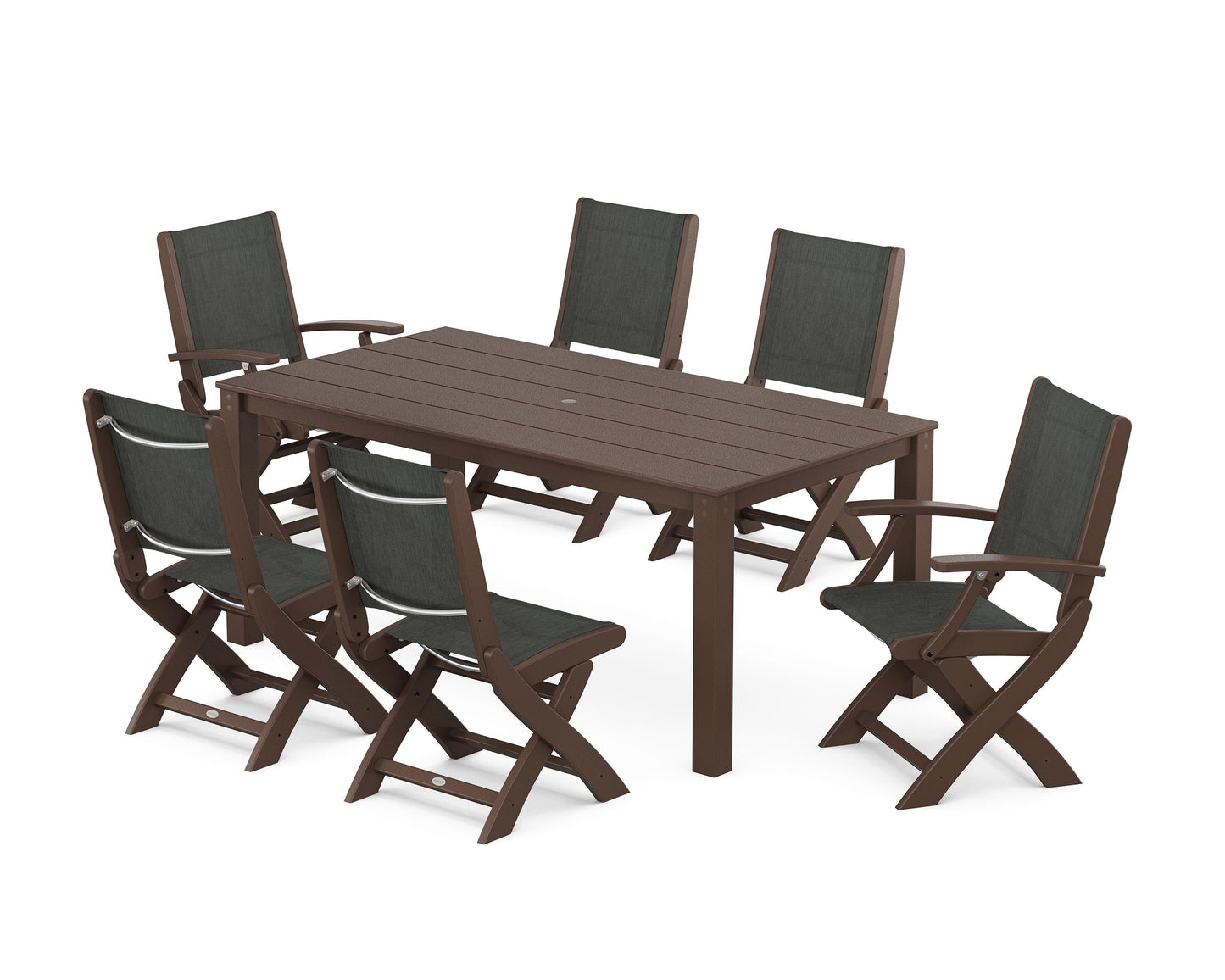 Coastal Folding Chair 7-Piece Parsons Dining Set