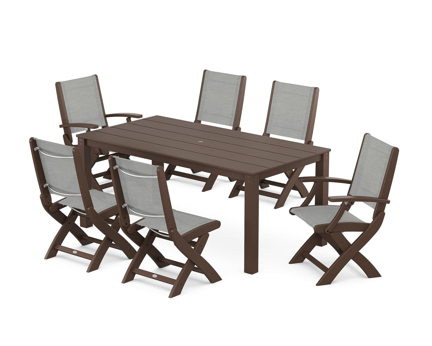 Coastal Folding Chair 7-Piece Parsons Dining Set