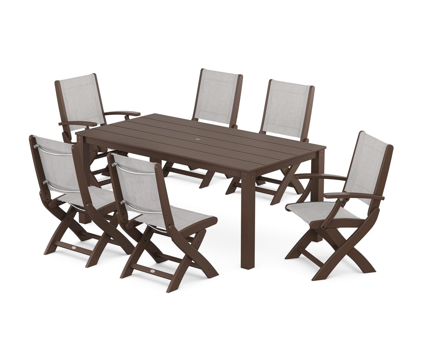 Coastal Folding Chair 7-Piece Parsons Dining Set