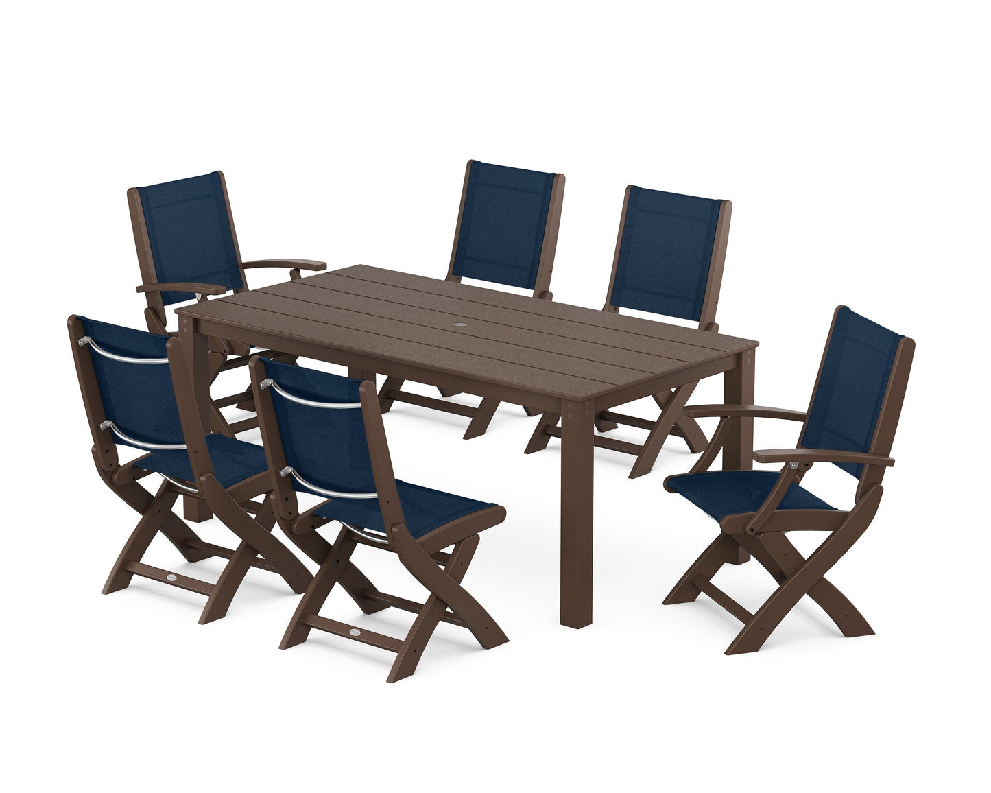 Coastal Folding Chair 7-Piece Parsons Dining Set