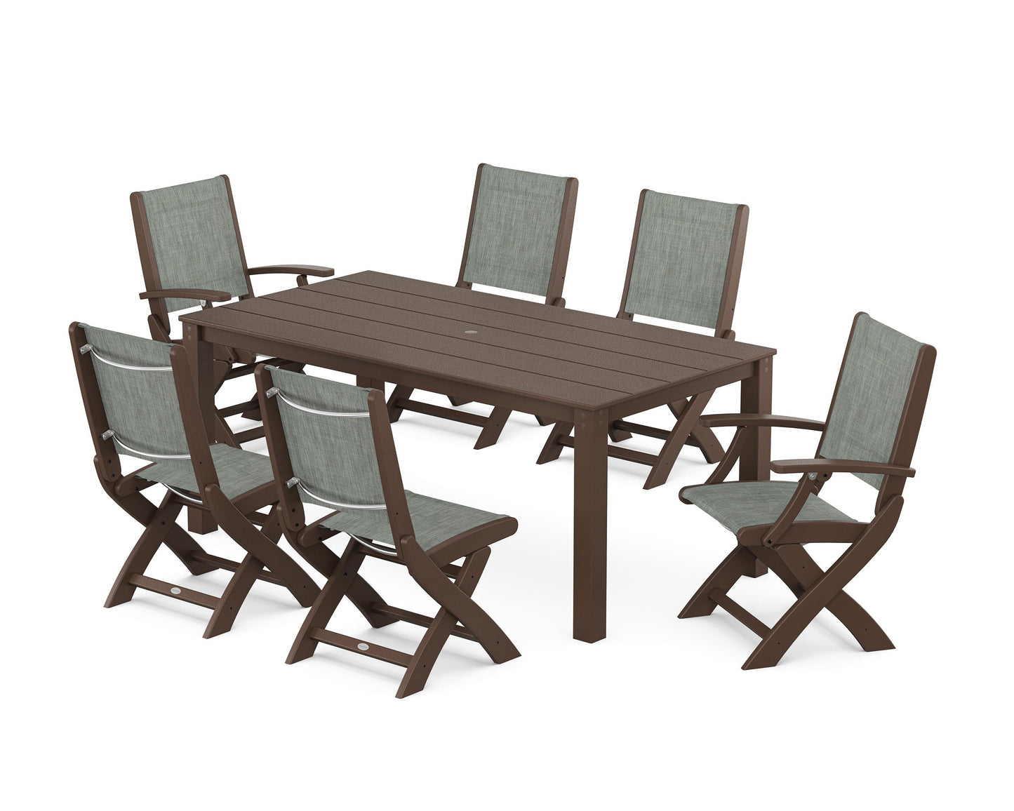 Coastal Folding Chair 7-Piece Parsons Dining Set