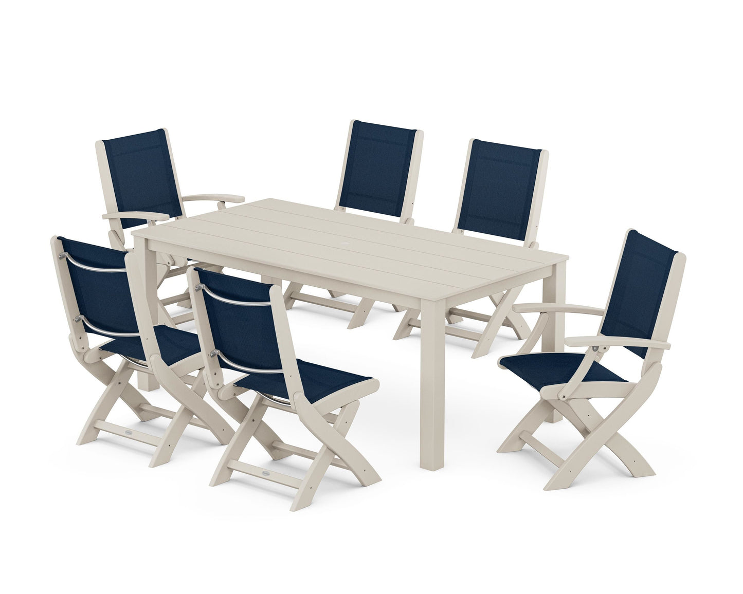 Coastal Folding Chair 7-Piece Parsons Dining Set