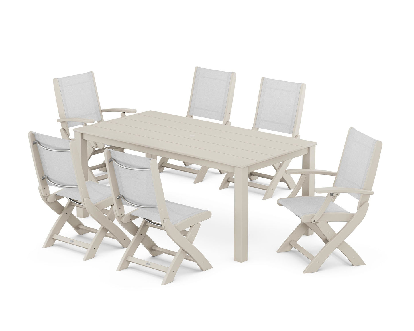 Coastal Folding Chair 7-Piece Parsons Dining Set