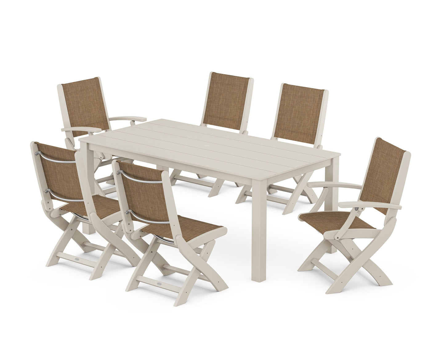 Coastal Folding Chair 7-Piece Parsons Dining Set