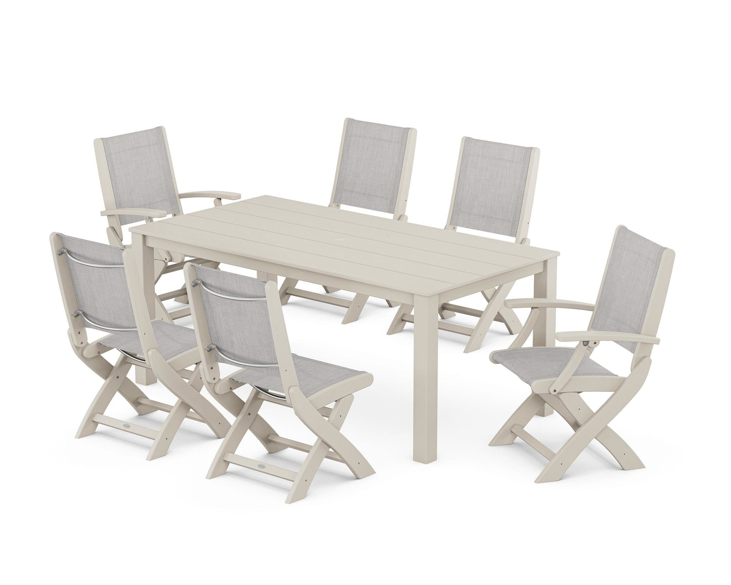 Coastal Folding Chair 7-Piece Parsons Dining Set