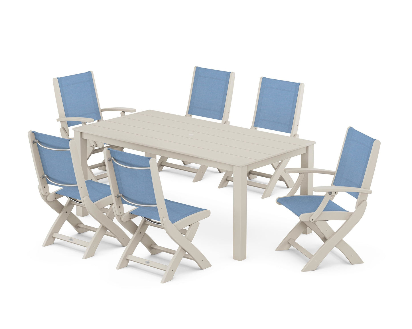 Coastal Folding Chair 7-Piece Parsons Dining Set