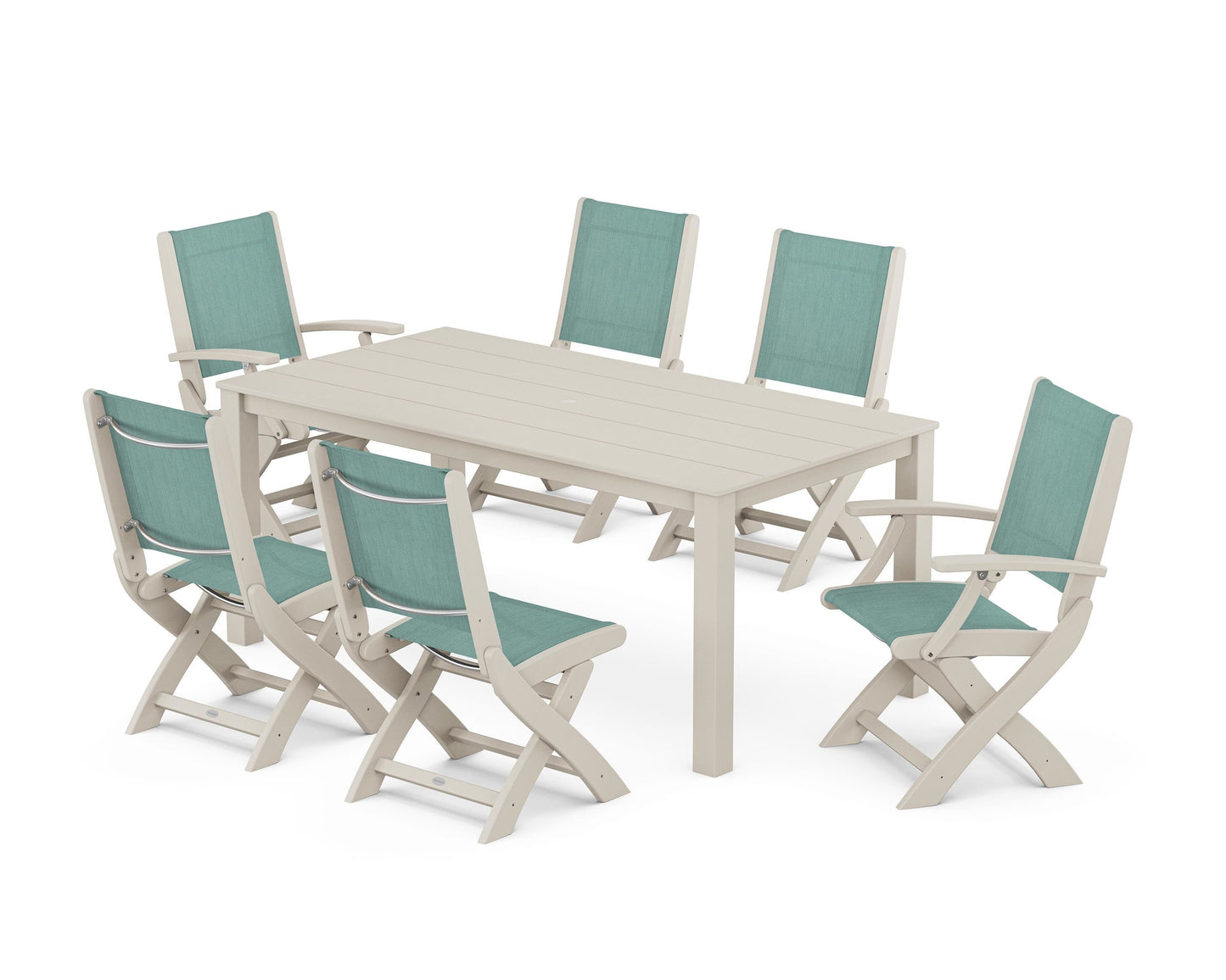 Coastal Folding Chair 7-Piece Parsons Dining Set