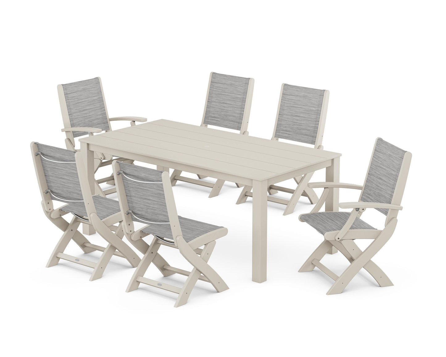 Coastal Folding Chair 7-Piece Parsons Dining Set