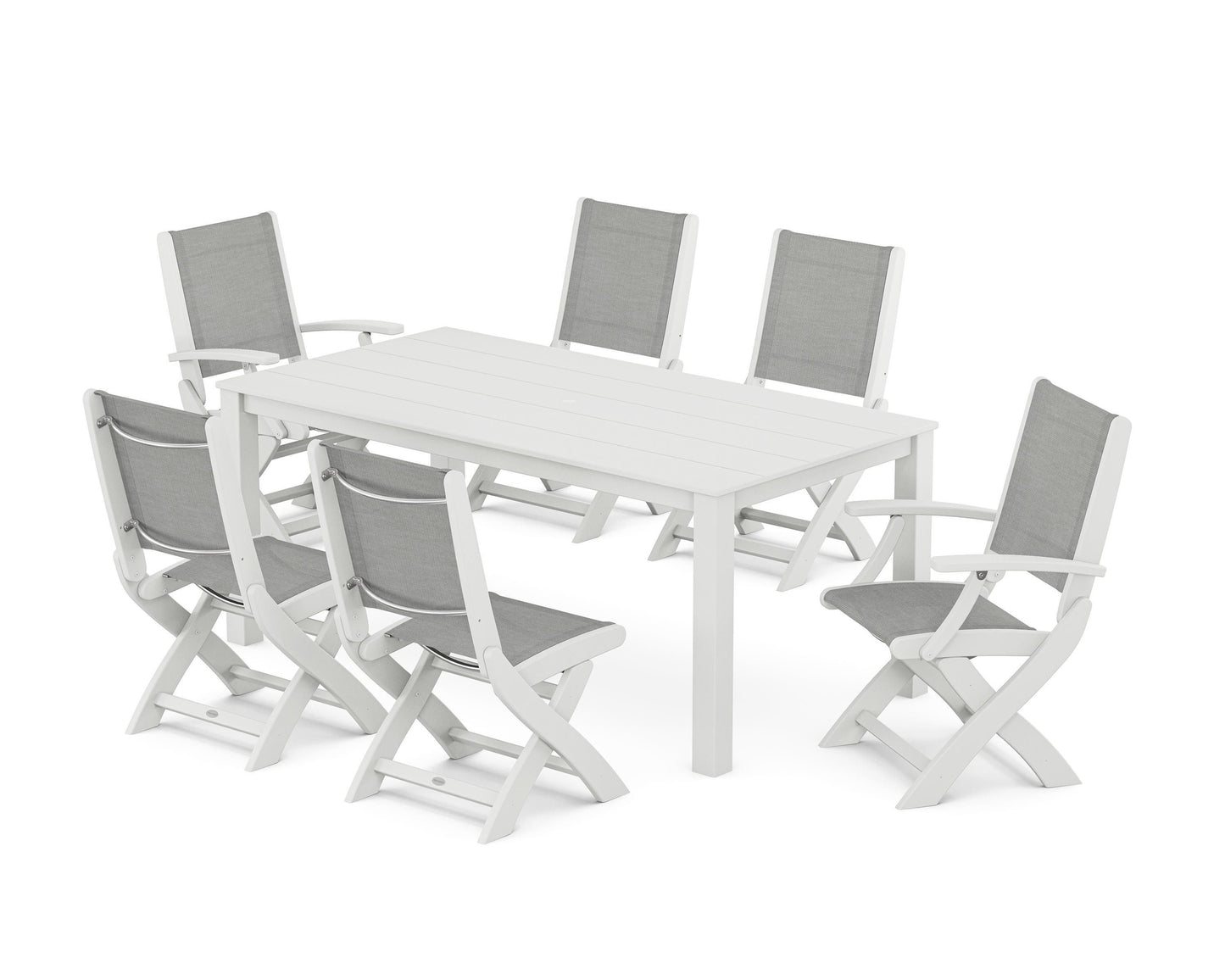 Coastal Folding Chair 7-Piece Parsons Dining Set