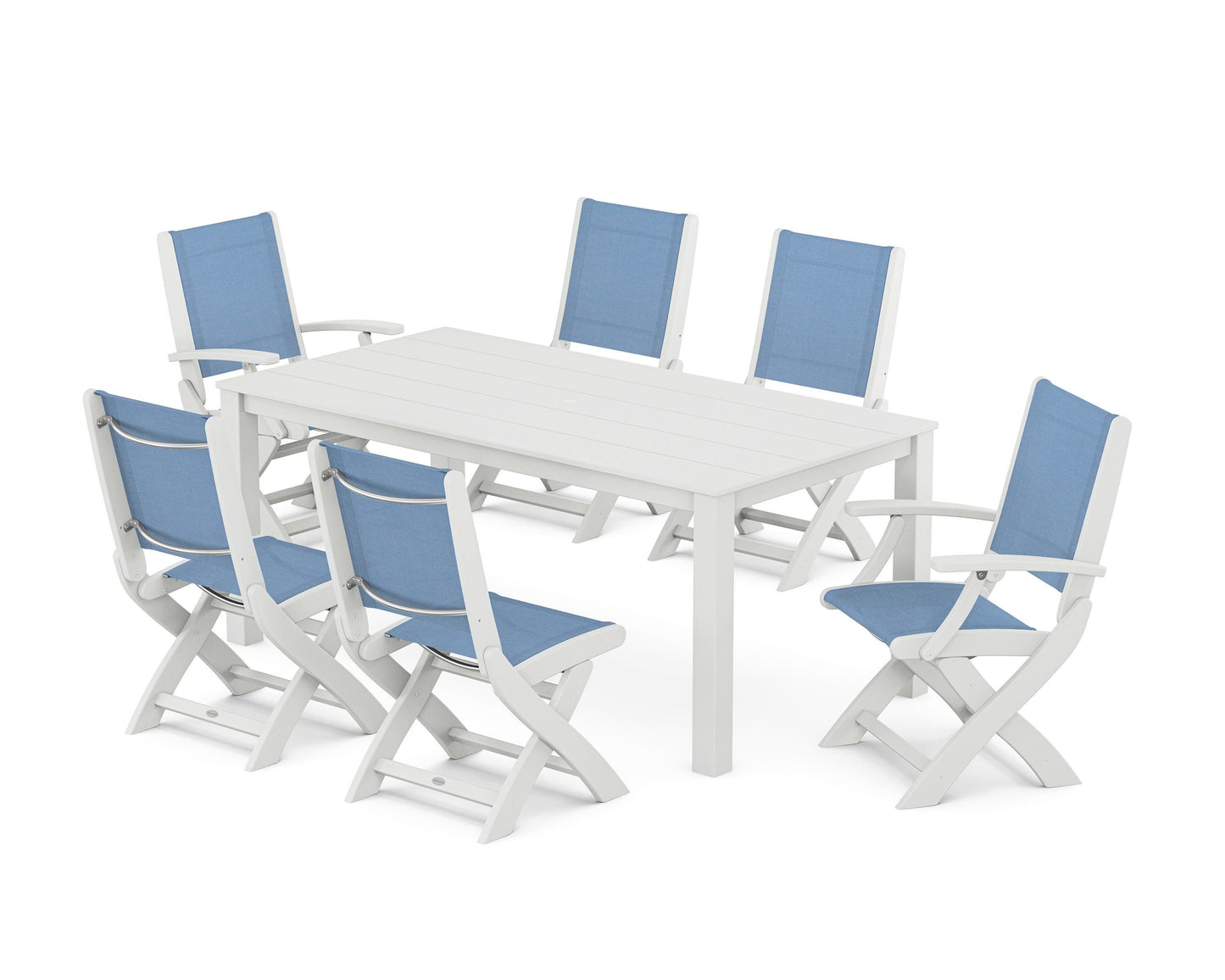 Coastal Folding Chair 7-Piece Parsons Dining Set