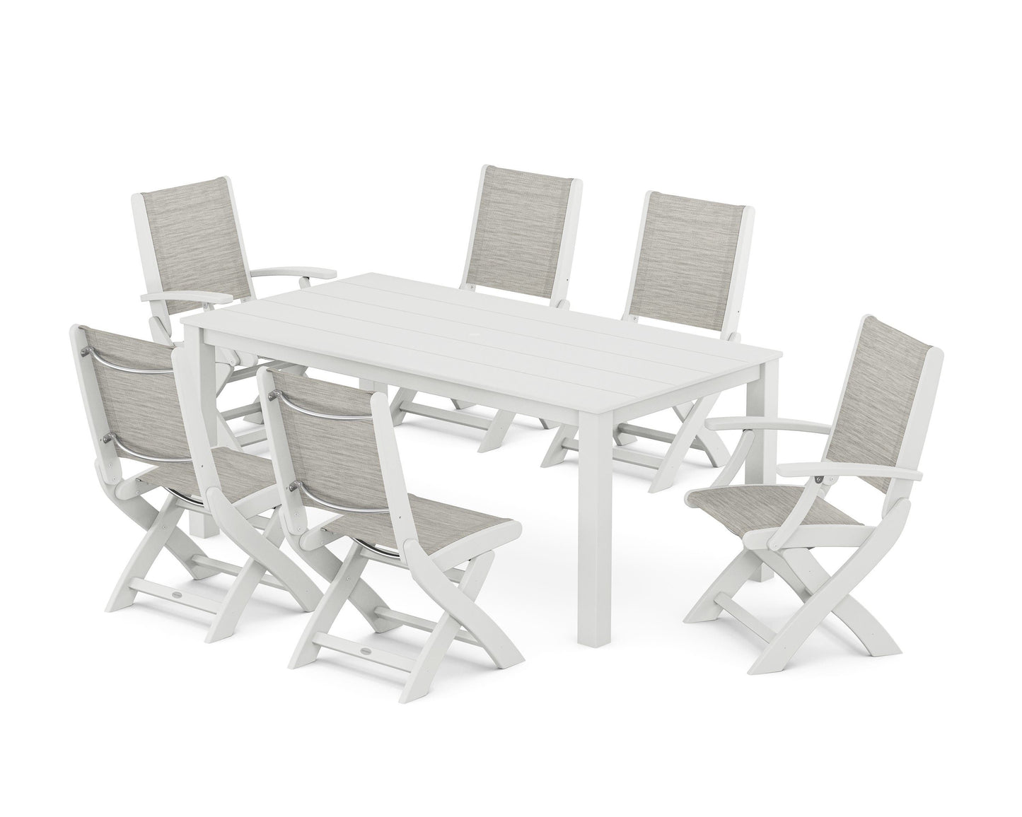 Coastal Folding Chair 7-Piece Parsons Dining Set