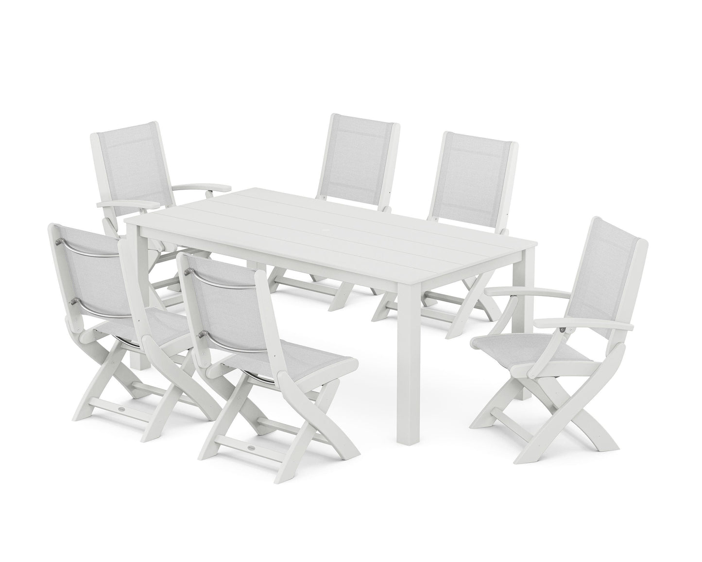 Coastal Folding Chair 7-Piece Parsons Dining Set