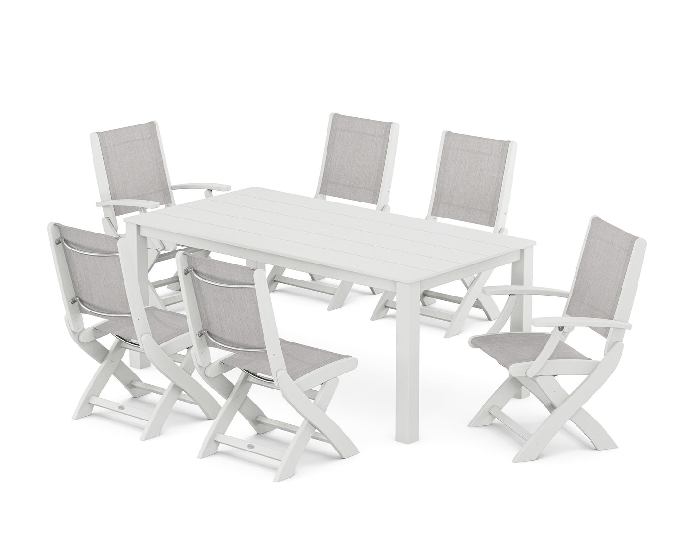 Coastal Folding Chair 7-Piece Parsons Dining Set