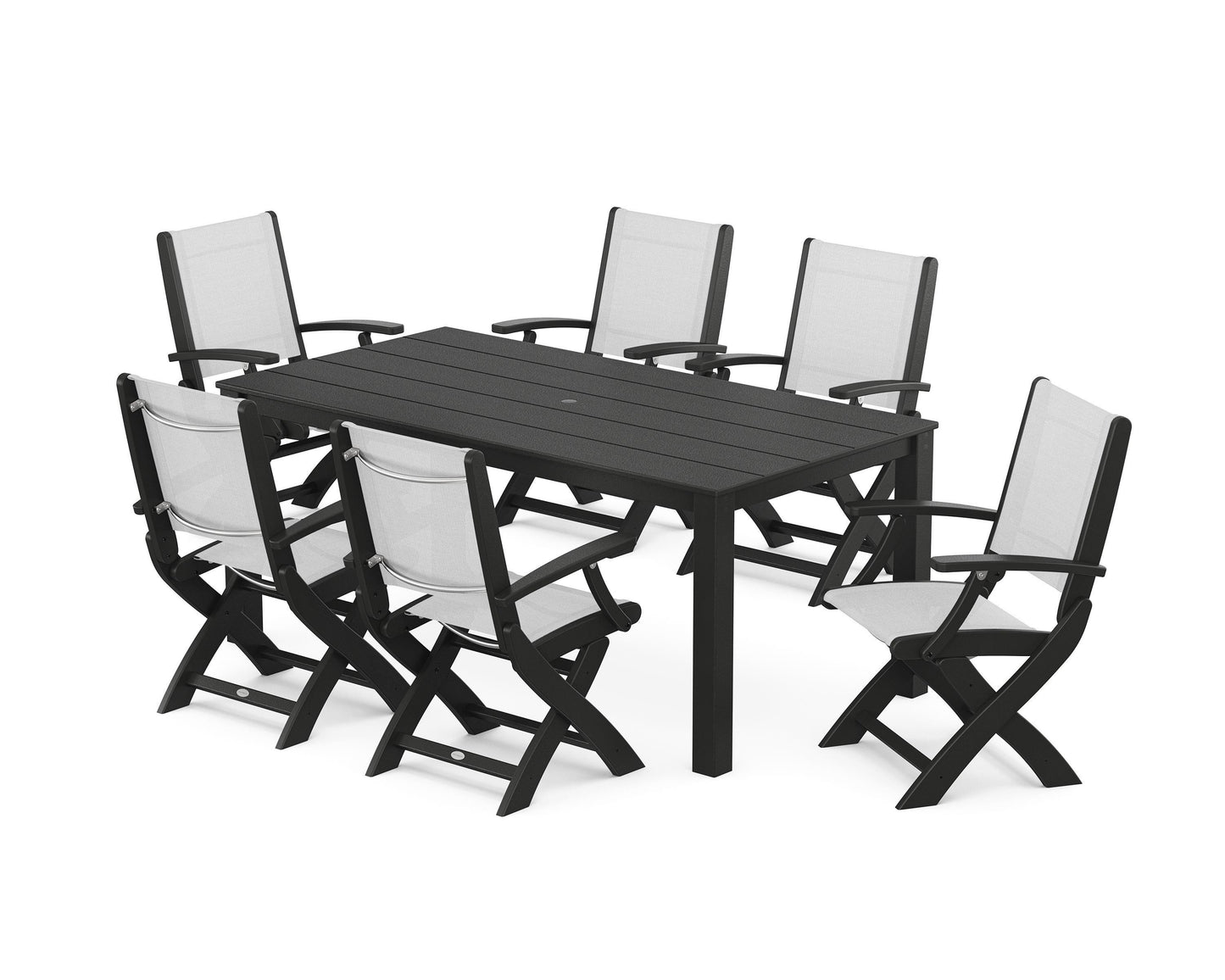 Coastal Folding Chair 7-Piece Parsons Dining Set