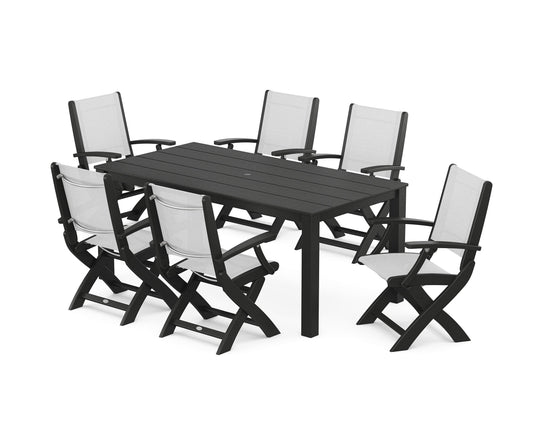Coastal Folding Chair 7-Piece Parsons Dining Set