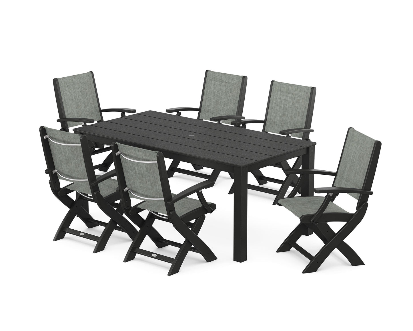 Coastal Folding Chair 7-Piece Parsons Dining Set