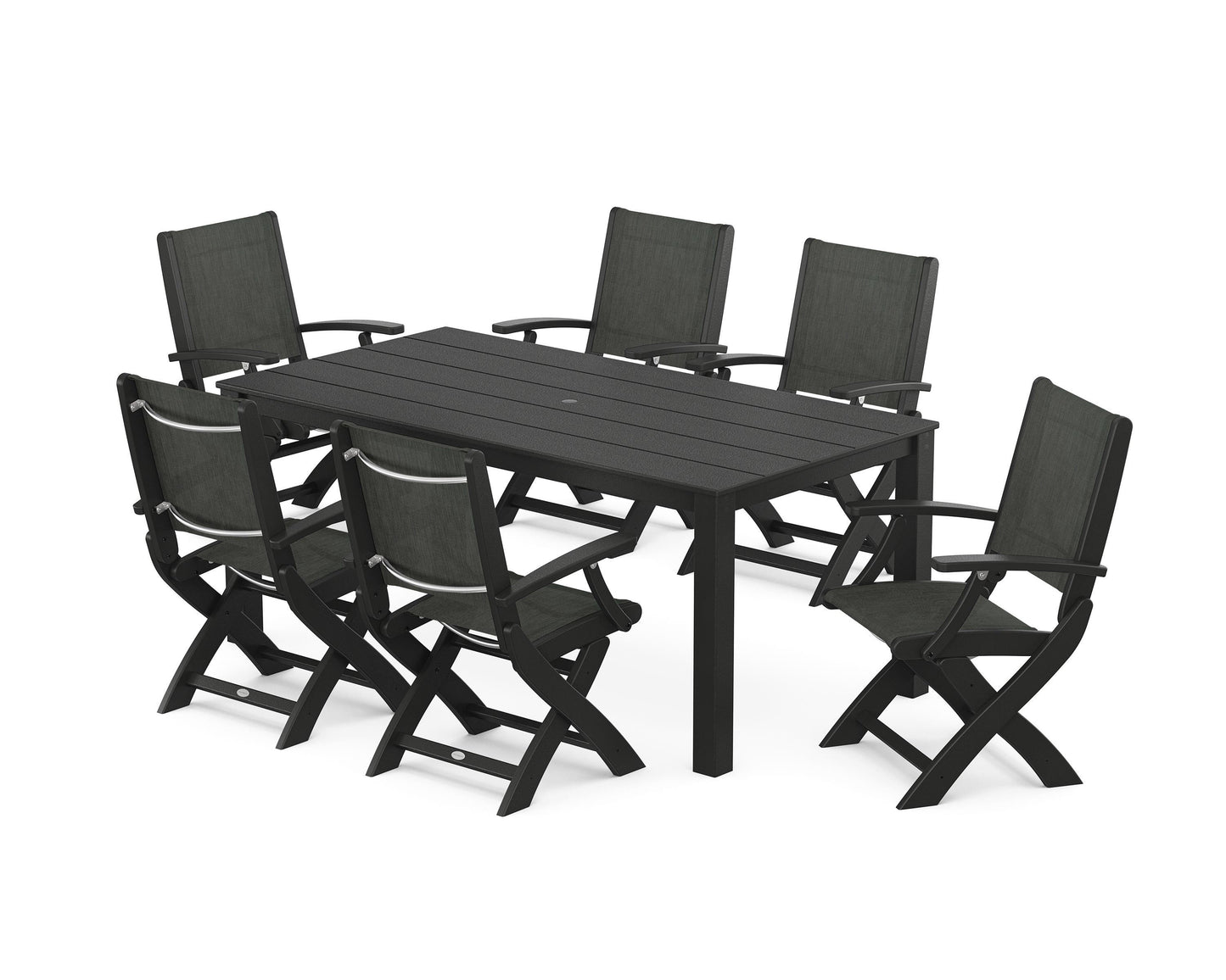 Coastal Folding Chair 7-Piece Parsons Dining Set