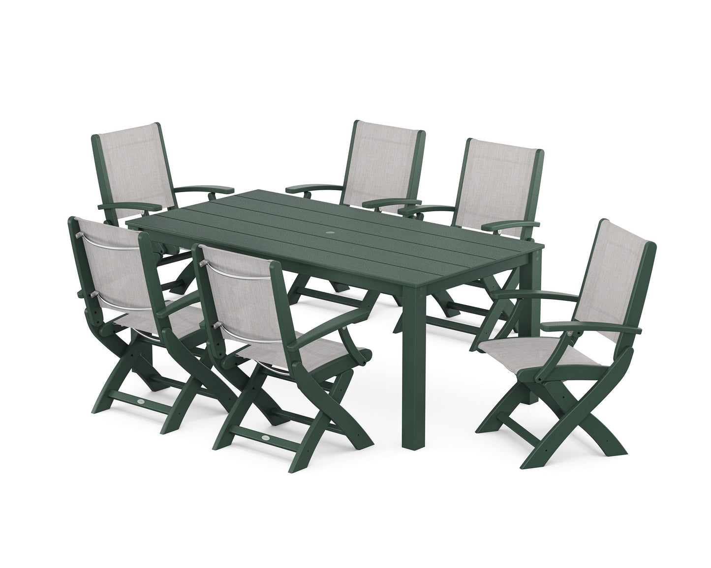 Coastal Folding Chair 7-Piece Parsons Dining Set