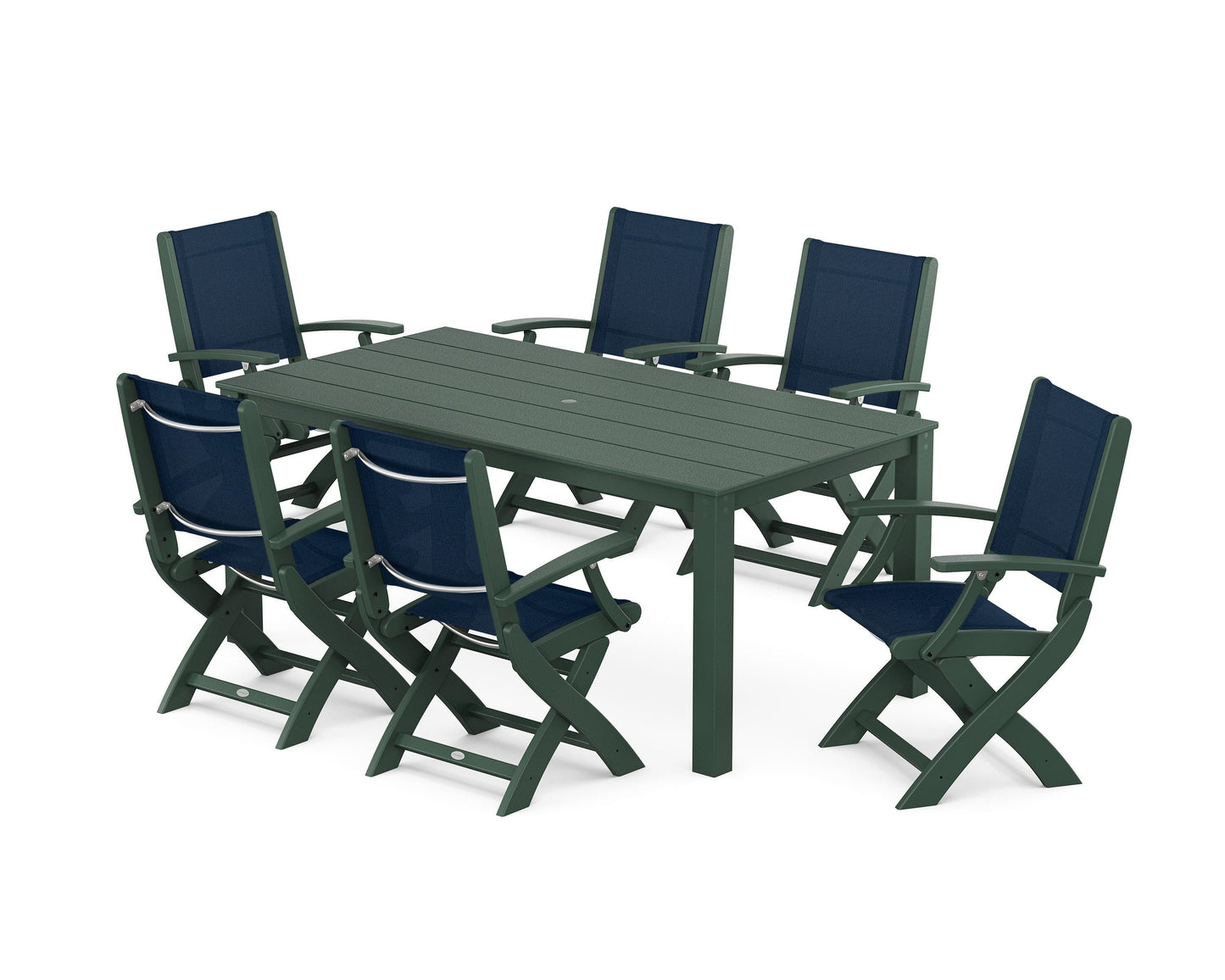 Coastal Folding Chair 7-Piece Parsons Dining Set