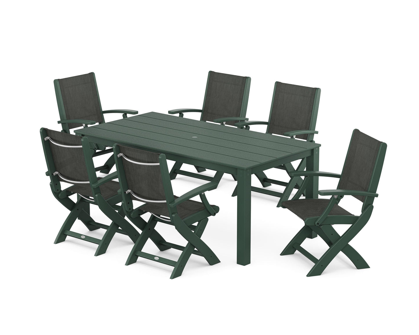 Coastal Folding Chair 7-Piece Parsons Dining Set