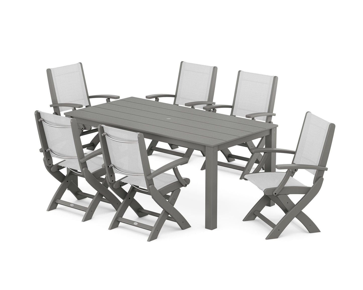 Coastal Folding Chair 7-Piece Parsons Dining Set