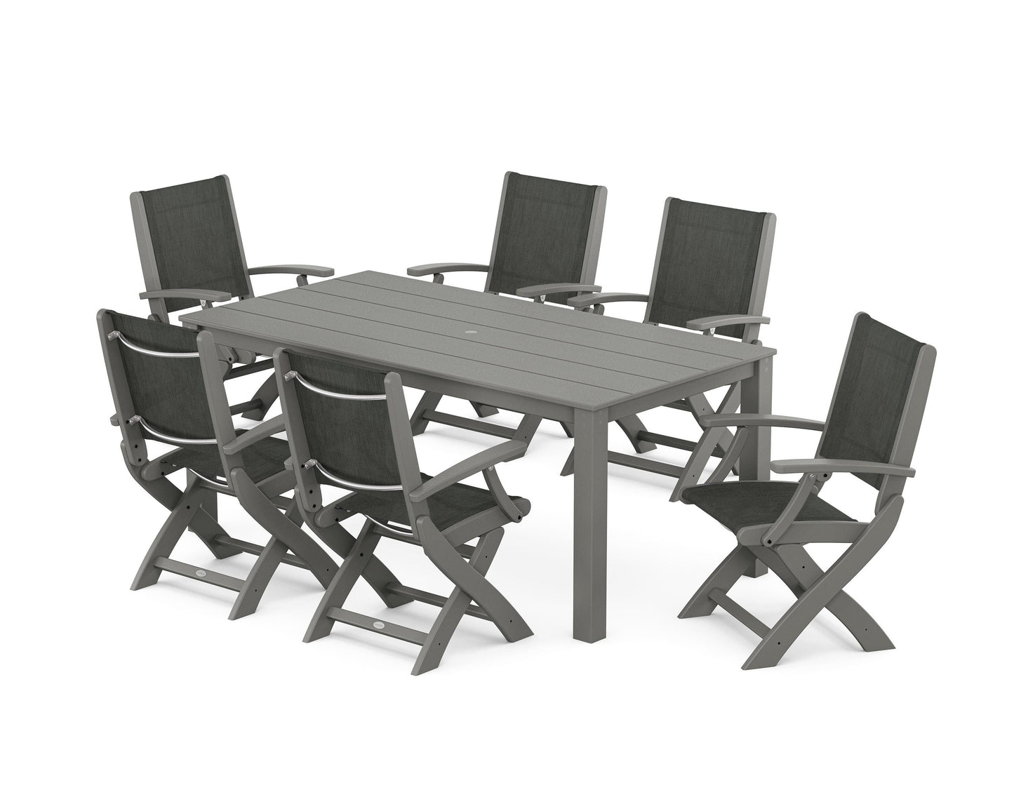 Coastal Folding Chair 7-Piece Parsons Dining Set