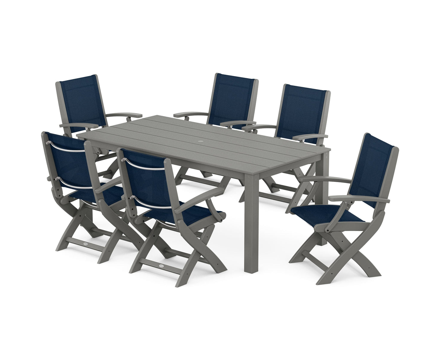 Coastal Folding Chair 7-Piece Parsons Dining Set