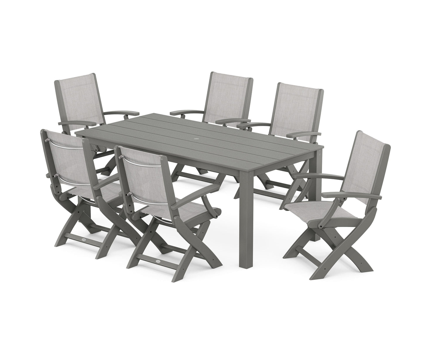 Coastal Folding Chair 7-Piece Parsons Dining Set