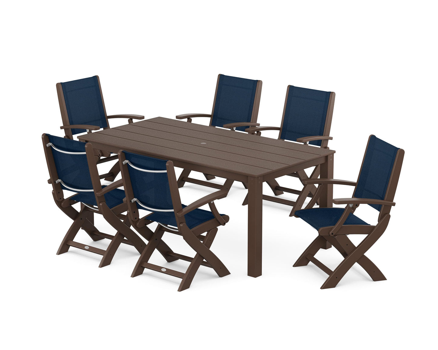 Coastal Folding Chair 7-Piece Parsons Dining Set