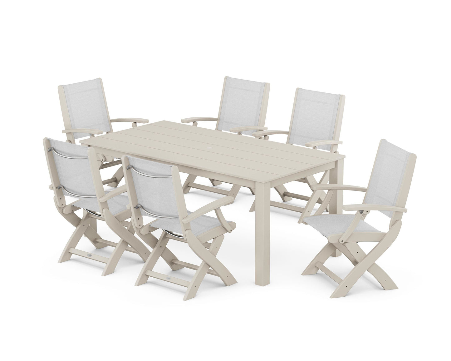 Coastal Folding Chair 7-Piece Parsons Dining Set