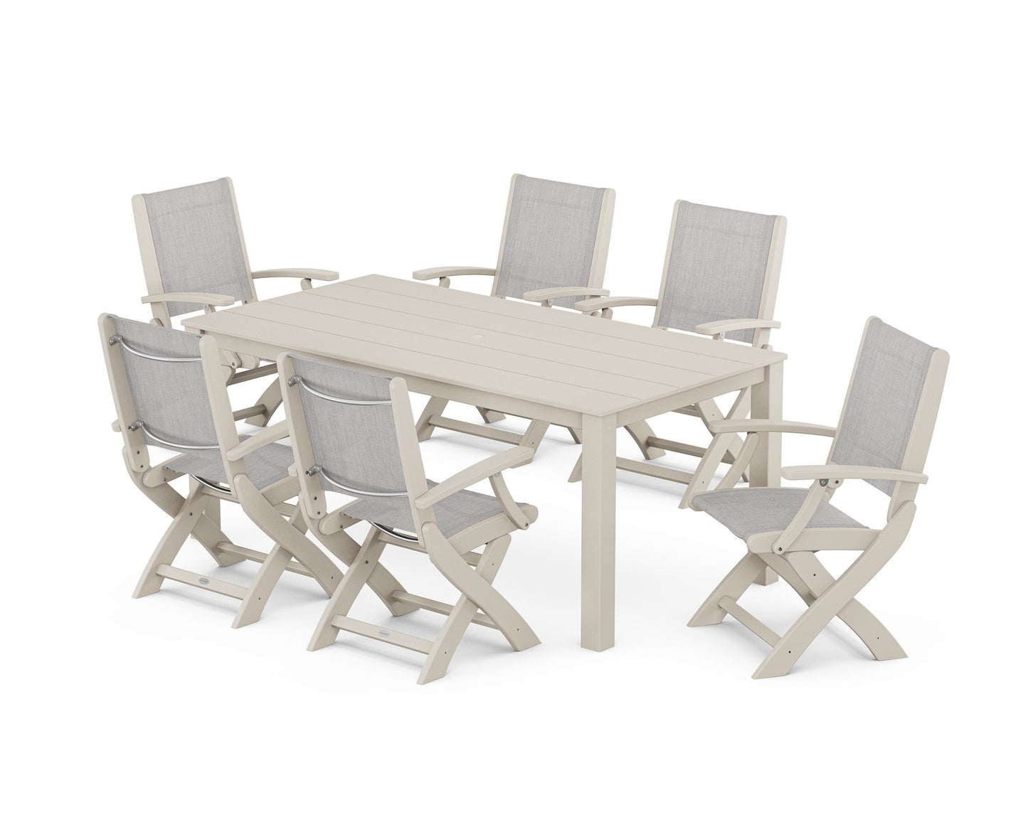 Coastal Folding Chair 7-Piece Parsons Dining Set