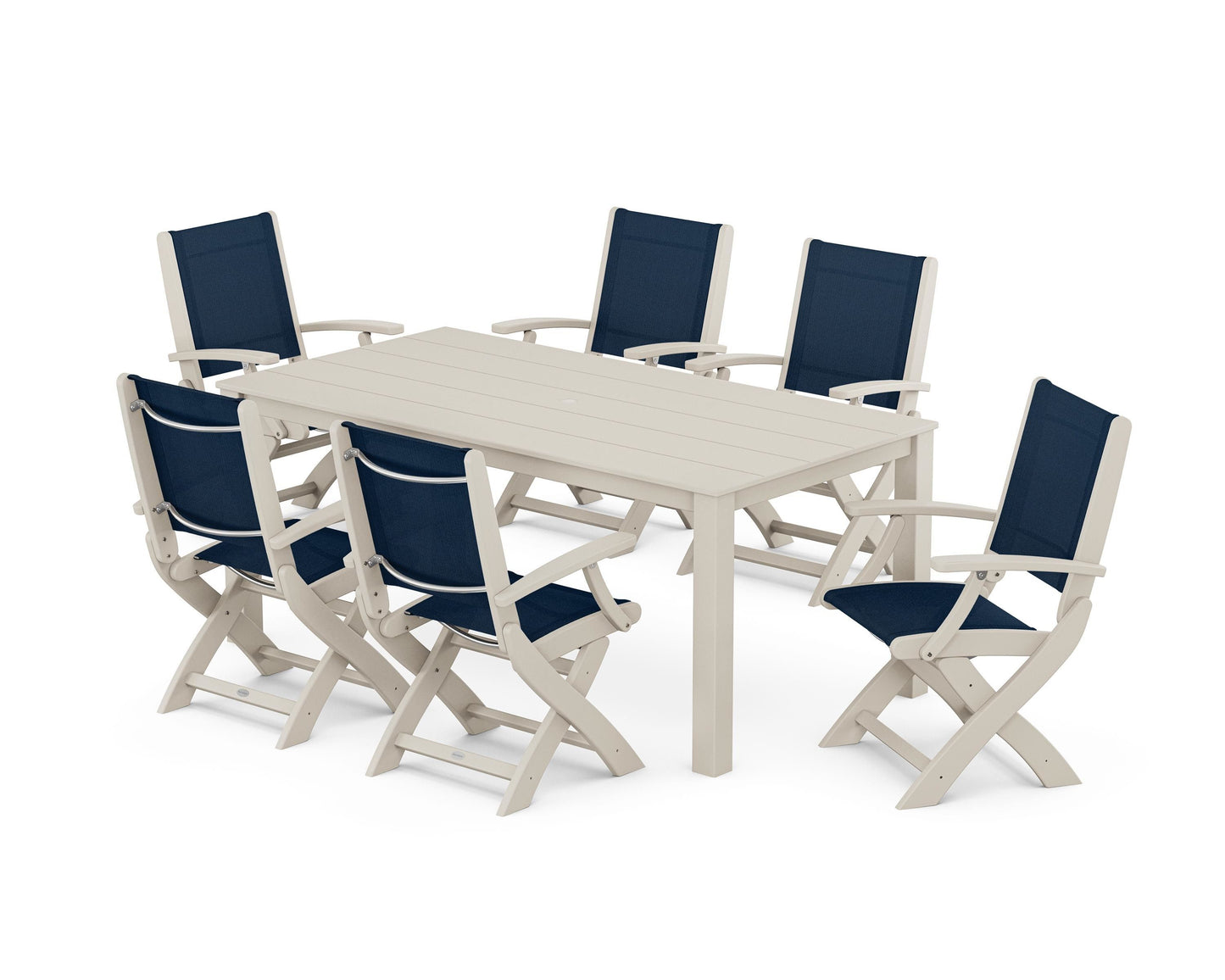 Coastal Folding Chair 7-Piece Parsons Dining Set