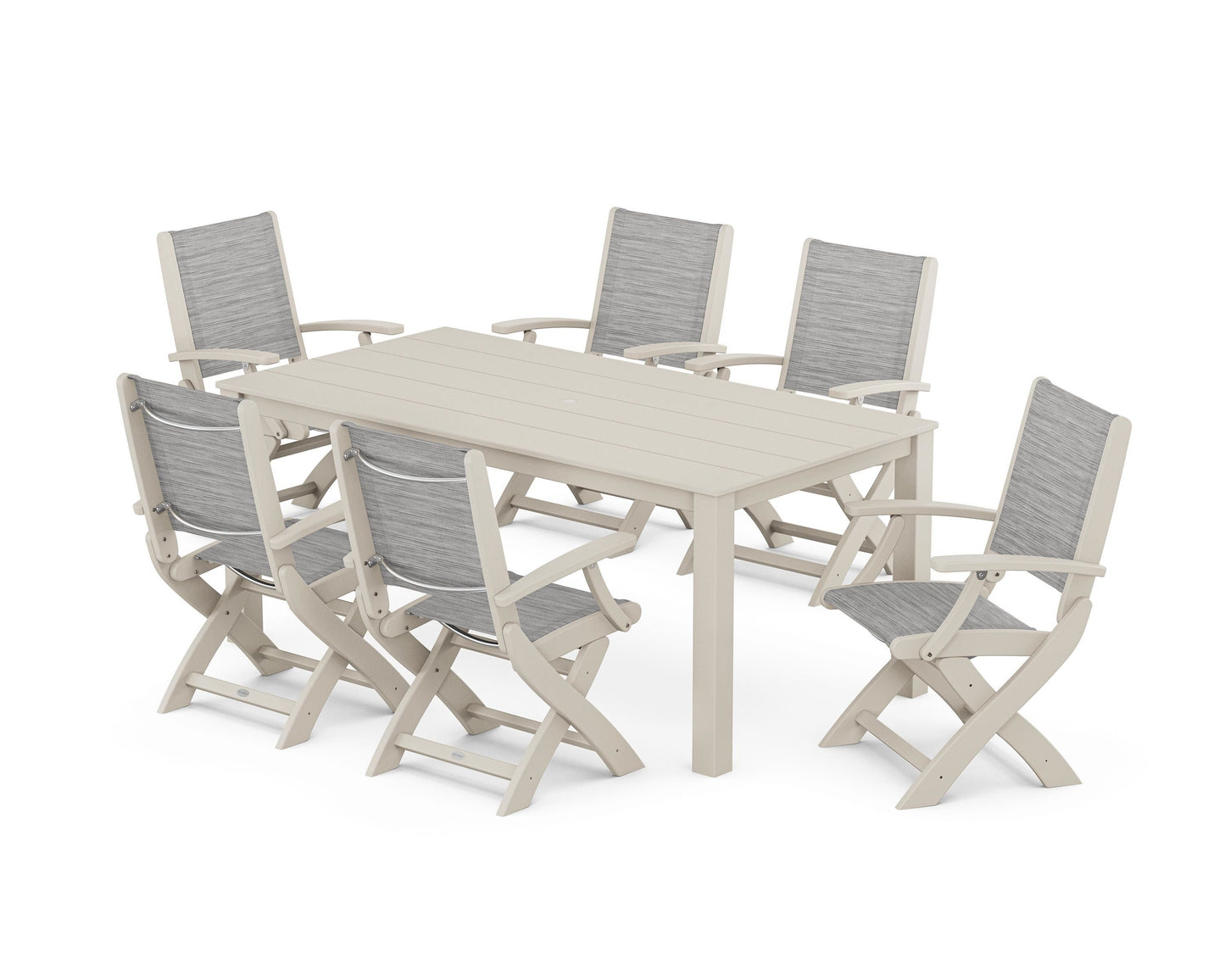 Coastal Folding Chair 7-Piece Parsons Dining Set