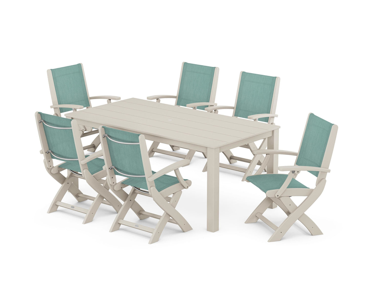 Coastal Folding Chair 7-Piece Parsons Dining Set