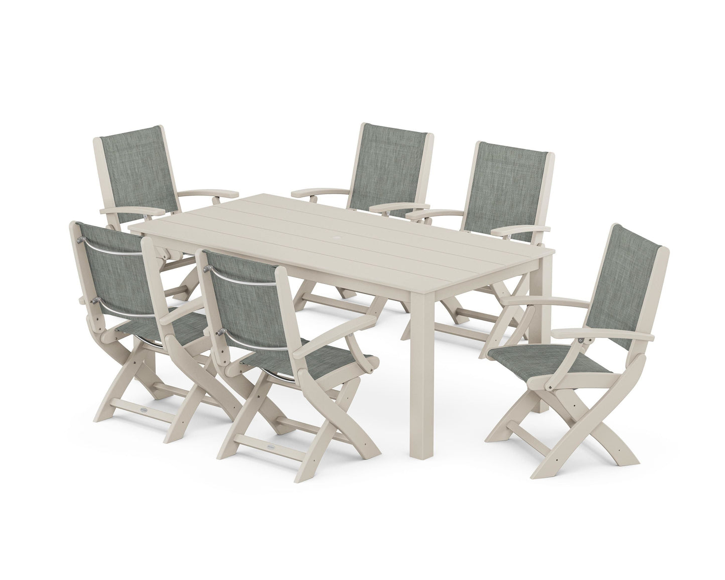 Coastal Folding Chair 7-Piece Parsons Dining Set